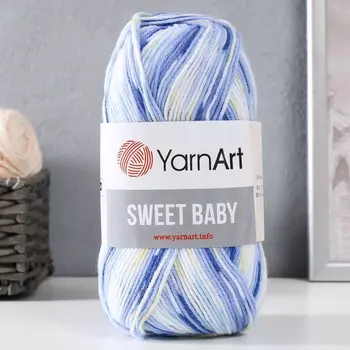 Пряжа "Sweet Baby" 100% акрил 300м/100г (900 белый-синий)