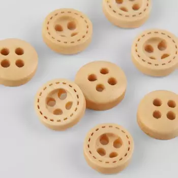 Пуговица деревянная, 4 прокола, d = 9 мм, цвет бежевый