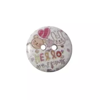 Пуговица деревянная «Разное» 15 мм (Надпись «Hello, friends'), 100 шт