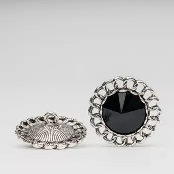 Пуговица «Кристалл с цепью» большая, размер 24 мм, цвет чёрный