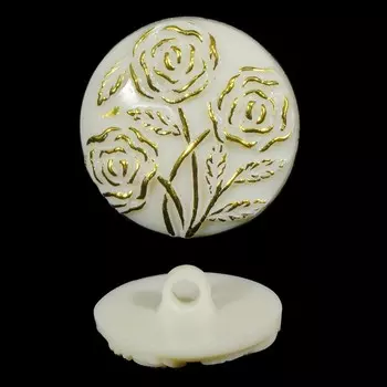 Пуговицы на ножке с золотыми розами 25 мм (белый), 12 шт