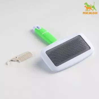 Пуходерка без капель с нескользящей ручкой, в комплекте с щеточкой, 9,7х14 см, бело-зелёная 743797