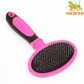 Пуходерка пластиковая мягкая с закругленными зубьями, средняя, 9.516 см, розовая