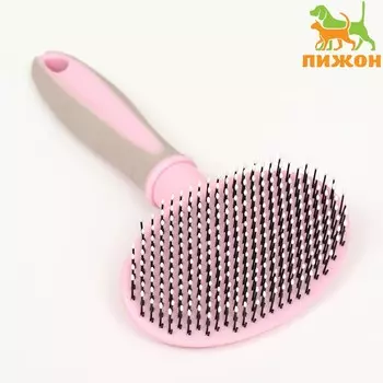 Пуходерка пластиковая мягкая с закругленными зубьями, средняя, 9.516.5 см, розовая