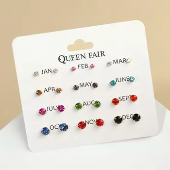 Серьги пусеты 12 пар «Фантазия» маленькие d=3-6 мм, цветные в золоте