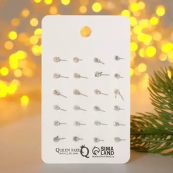 Пусеты 12 пар "Новогодние" цветы, подарок, ель, олень и снежинка, цветные в золоте