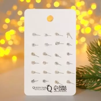 Пусеты 12 пар "Новогодние" ель, цветок, санта, цветные в золоте