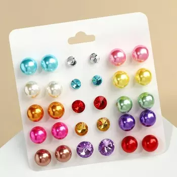 Пусеты 15 пар «Минимал» шарики d=5-10 мм, цветные