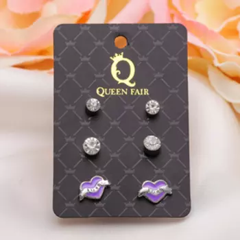 Пусеты 3 пары «Сердце» ангел, цвет МИКС