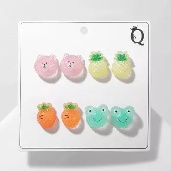 Серьги пусеты QF «Карамель», 4 пары, лето, цветные