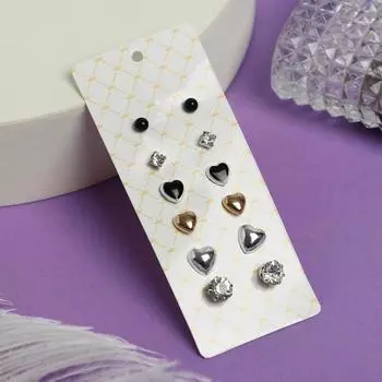 Серьги пусеты 6 пар «Романтика» сердца, цветные