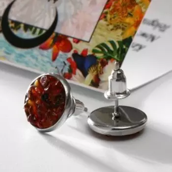 Пусеты крошка "Янтарь", цвет оранжевый в серебре, 10мм