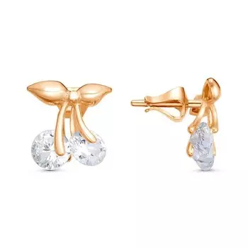 Пусеты «Вишенки», розовое золочение, белые