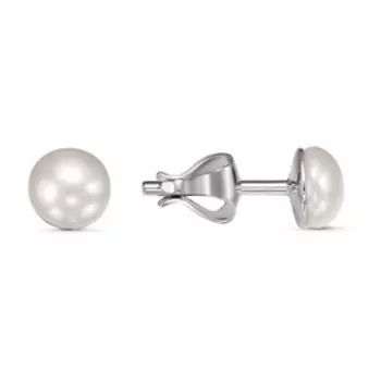 Пусеты "Жемчуг" полусфера, посеребрение, цвет белый