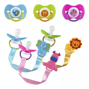 Пустышка силиконовая классическая, с цепочкой и прищепкой, от 0 мес., цвета МИКС