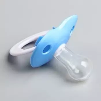 Пустышка силиконовая классическая, с держателем, от 0 до 6 мес., цвет голубой