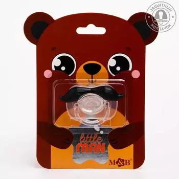 Соска - пустышка силиконовая ортодонтическая M&B «Мишка», от 0 мес., с колпачком, черный