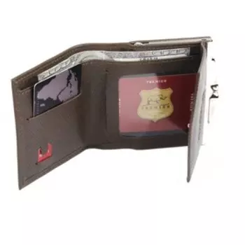 R-2 Кошелек на кнопке, отдел для карт(2)/монет/купюр, цвет коричю-серый сафьян 10,3х11х2см