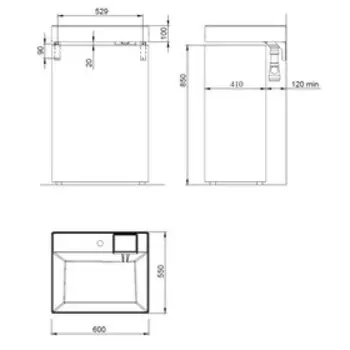 Раковина Andrea Cometa 55, подвесная, для установки над стиральной машиной