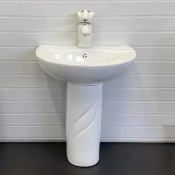 Раковина детская Comforty 0991W, донный клапан DK-02, пьедестал P0991W, смеситель 01W, белый 76485