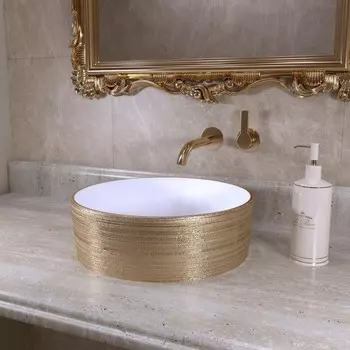 Раковина GROSSMAN GR-5010GW, круглая, d= 355 мм, золото/белый