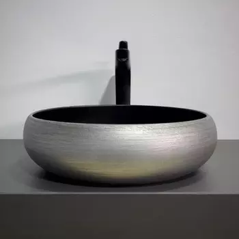 Раковина накладная Comforty 78653, круглая, цвет чрный/серебряный матовый