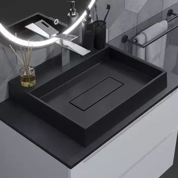 Раковина накладная кварцевая Uperwood Tanos Quartz, 50 см, с декоративной накладкой, уголь