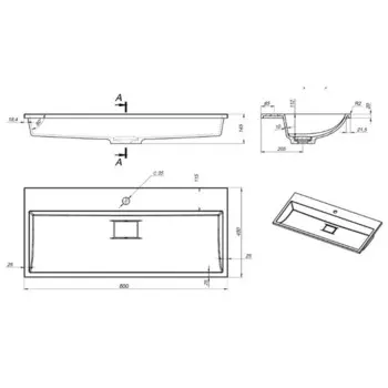 Раковина полувстраиваемая Uperwood Barsa, 70 см, прямоугольная, черная