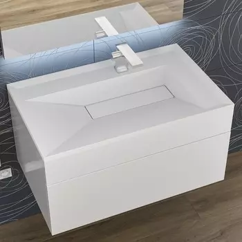 Раковина полувстраиваемая Uperwood Lotus 80 см, прямоугольная, белая матовая