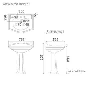 Раковина с пьедесталом Creo сeramique DIJON, 750 х 550 х 905 мм