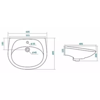 Раковина Santek «Бриз-60» c отверстием под смеситель, с пьедесталом