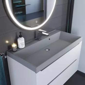 Раковина Uperwood Classic Quartz 90 см, кварцевая, серая матовая, бетон