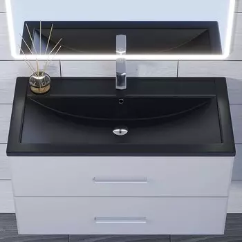 Раковина Uperwood Foster Quartz 90 см, кварцевая, черная матовая, уголь