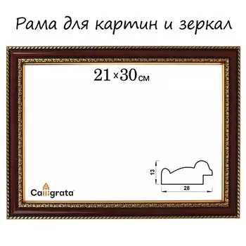 Рама для картин (зеркал) 21 х 30 х 2,8 см, пластиковая, Calligrata 6448, вишня с золотом