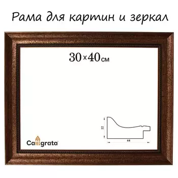 Рама для картин (зеркал) 30 х 40 х 4,4 см, пластиковая, Calligrata 6744, медная