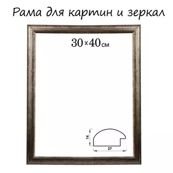 Рама для картин (зеркал) 30 х 40 х 2,7 см, пластиковая, Calligrata 6472, тёмно-коричневевый с золотой патиной