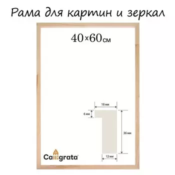 Рама для картин (зеркал) 40 х 60 см, профиль 18 х 36 мм, Liam, неокрашенное дерево (подходит для декорирования)