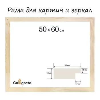 Рама для картин (зеркал) дерево 50*60 см профиль 13*36 мм №1 неокрашенное Calligrata