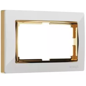 Рамка для двойной розетки WL03-Frame-01-DBL-white-GD, цвет золото, белый