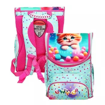Ранец Cтандарт 35х26х20 deVENTE Mini 14L, Candy Cat , для девочек, бирюзовый/розовый