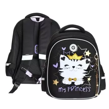 Ранец каркасный, 36 х 28 х 20 см, Grizzly, из плюша, + брелок, чёрный