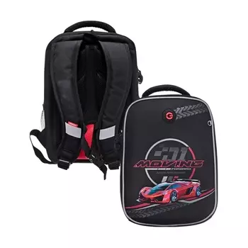 Ранец каркасный, 37 х 26 х 16 см, Grizzly, чёрный