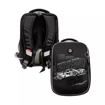 Ранец каркасный, 37 х 26 х 16 см, Grizzly, + брелок, чёрный/серый