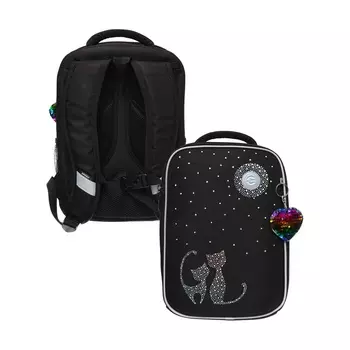 Ранец каркасный, 37 х 26 х 16 см, Grizzly, голография, чёрный