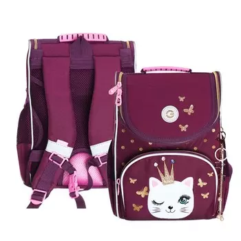 Ранец школьный Стандарт, 33 х 25 х 13 см, Grizzly, + мешок для обуви, плюшевый, бордовый