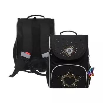 Ранец школьный Стандарт, 332513 см, Grizzly, + мешок для обуви, чёрный