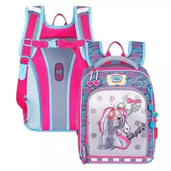 Рюкзак каркасный 35 х 26 х 14 см, Across HK22, наполнение: мешок, пенал, голубой/розовый HK22-11