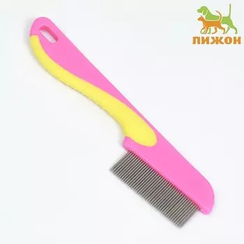 Расческа для шерсти 15.63.6 см, короткие зубья 1.7 см, розово-жёлтая