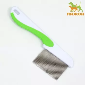 Расческа для шерсти 15.65.3 см, длинные зубья 3.4 см, бело-зелёная