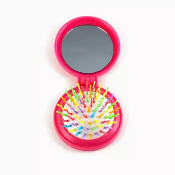 Расчёска для волос детская, массажная, складная с зеркалом, розовая, МИКС